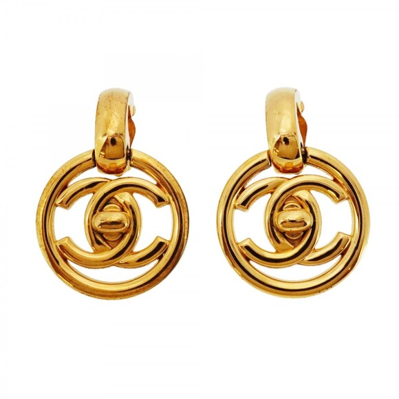 CHANEL Authentic Gold Logo Earrings